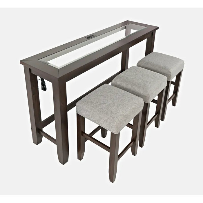 Jofran Furniture Urban Icon - Merlot Sofa Counter Dining 4pc With 3 Stools, Power - Merlot