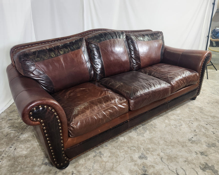 Embossed Leather Sofa - Brown - GENTLY USED