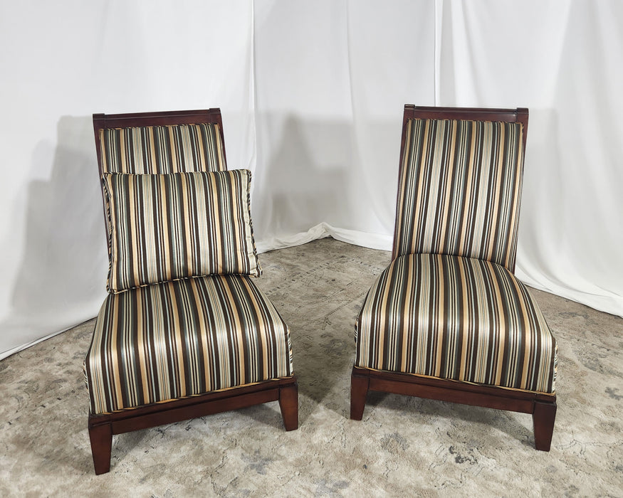 Schnadig Mahogany and Striped Slipper Chair Set GENTLY USED