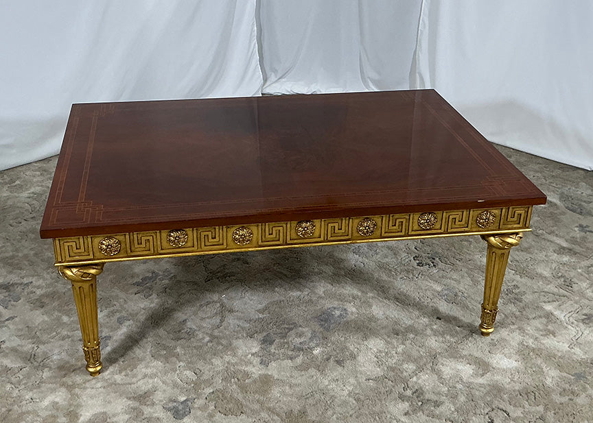 Greek Motif Gold and Wooden Coffee Table