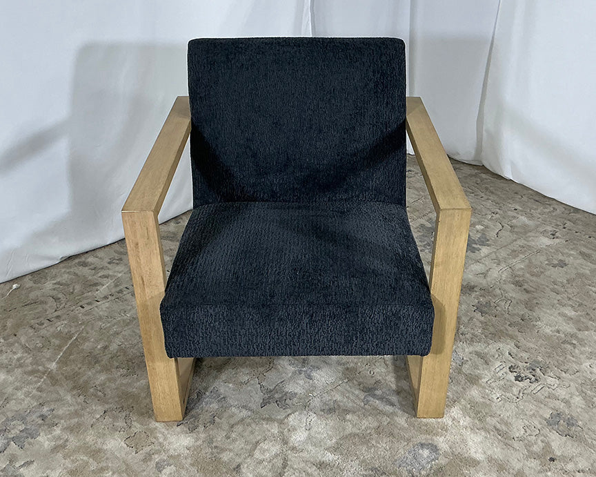 Gunmetal Blue and Natural Wood MCM Armchair