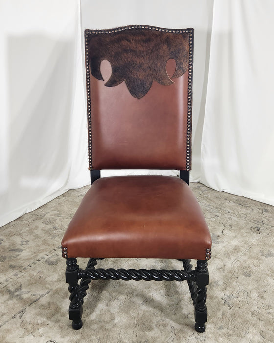 Cow Fur and Leather Side Chair - Brown