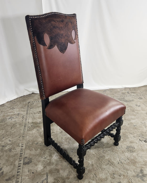 Cow Fur and Leather Side Chair - Brown
