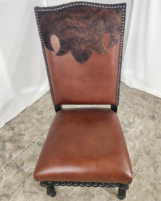 Cow Fur and Leather Side Chair - Brown