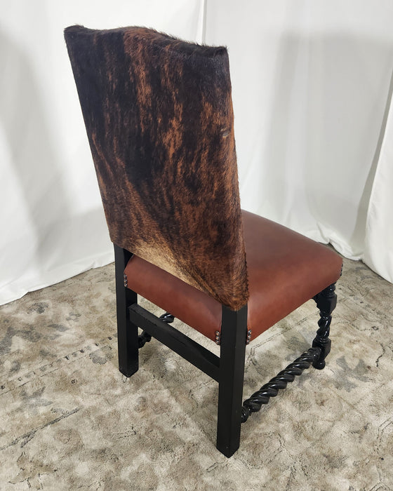 Cow Fur and Leather Side Chair - Brown