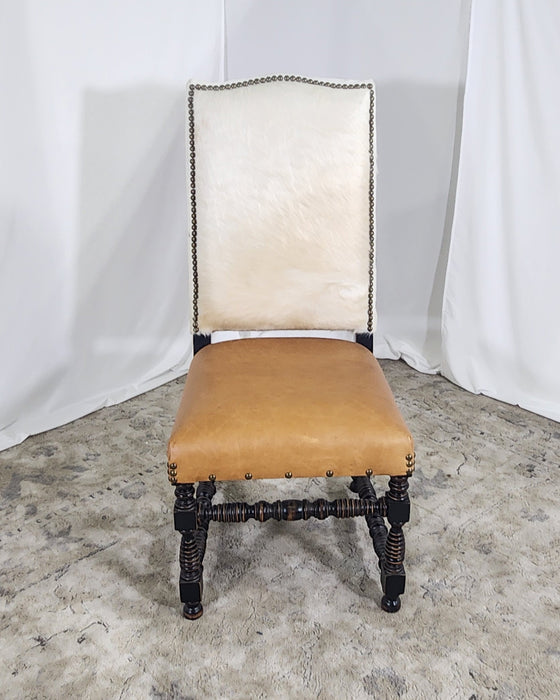Cow Fur and Leather Side Chair - White and Tan