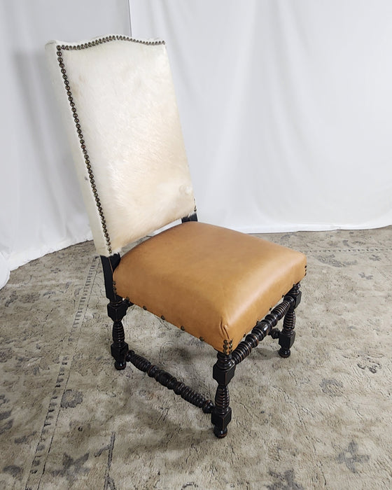 Cow Fur and Leather Side Chair - White and Tan