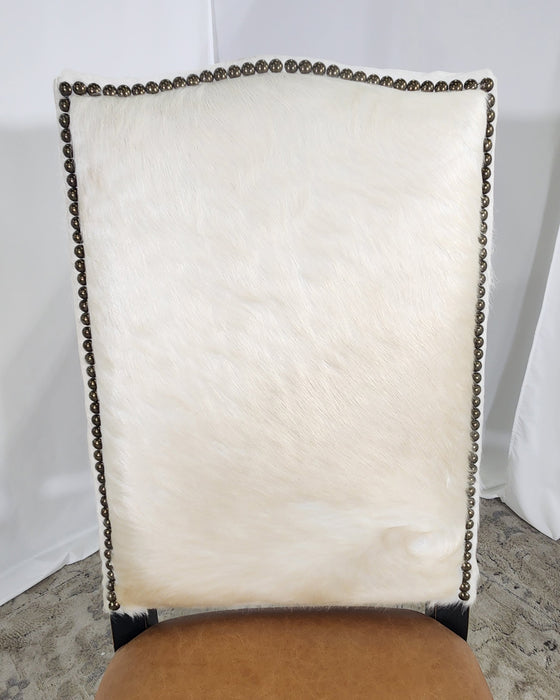 Cow Fur and Leather Side Chair - White and Tan