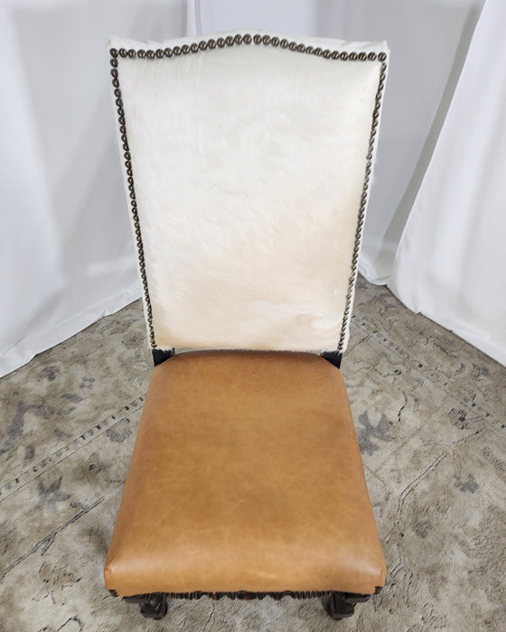 Cow Fur and Leather Side Chair - White and Tan