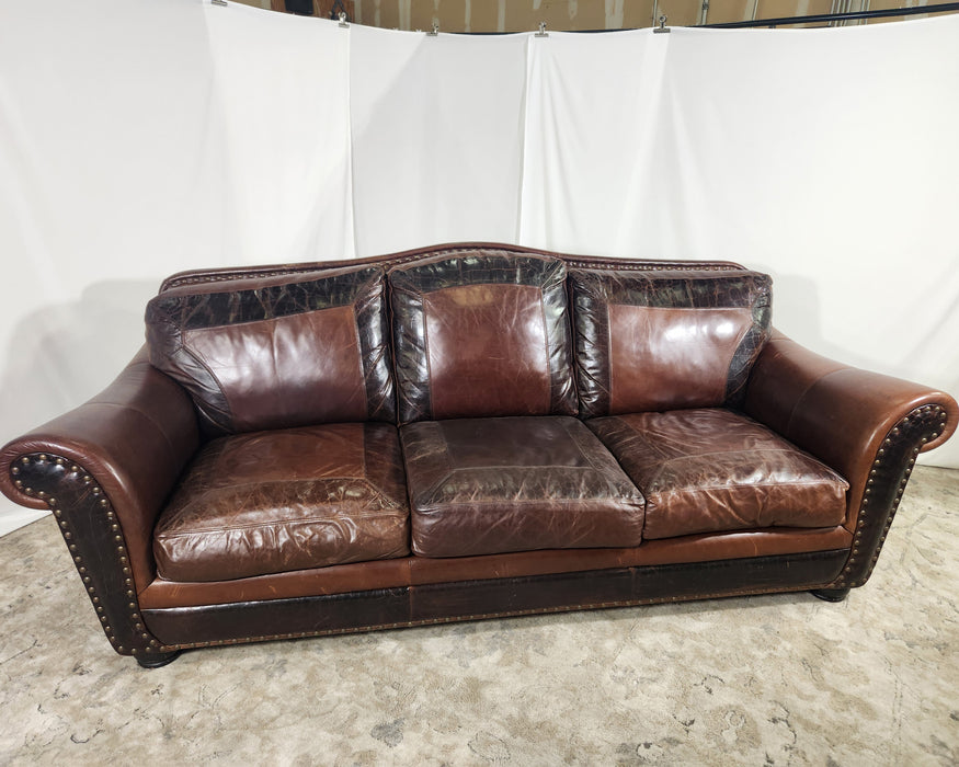 Embossed Leather Sofa - Brown - GENTLY USED