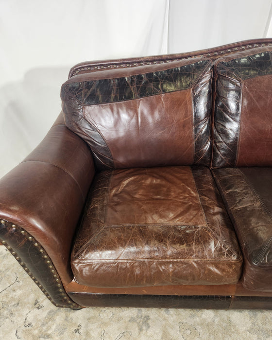 Embossed Leather Sofa - Brown - GENTLY USED