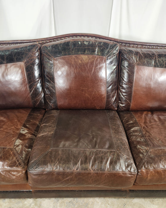Embossed Leather Sofa - Brown - GENTLY USED