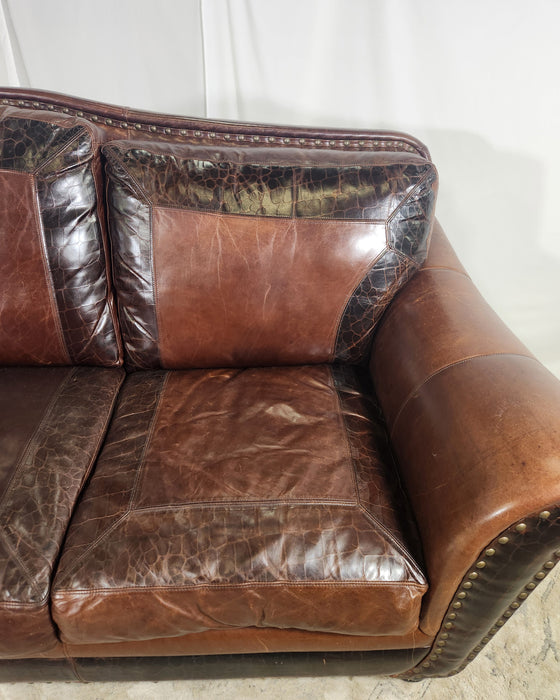 Embossed Leather Sofa - Brown - GENTLY USED