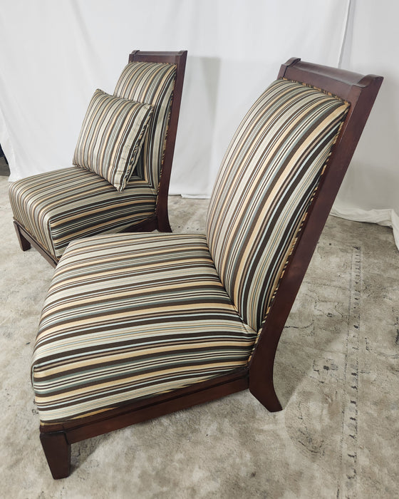 Schnadig Mahogany and Striped Slipper Chair Set GENTLY USED