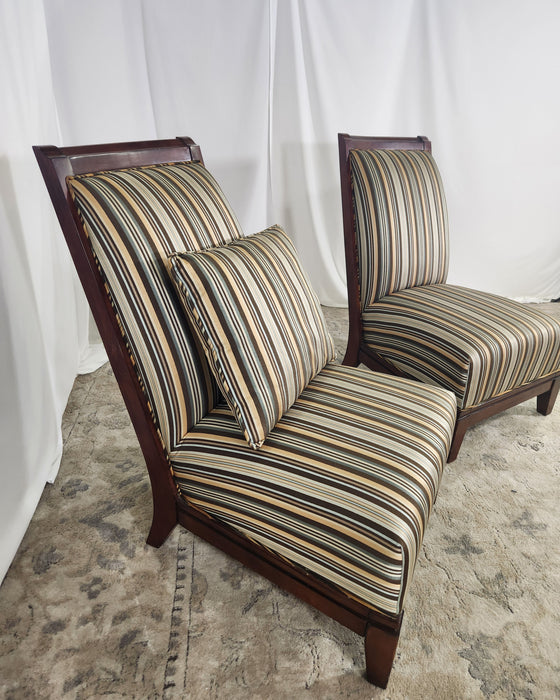 Schnadig Mahogany and Striped Slipper Chair Set GENTLY USED