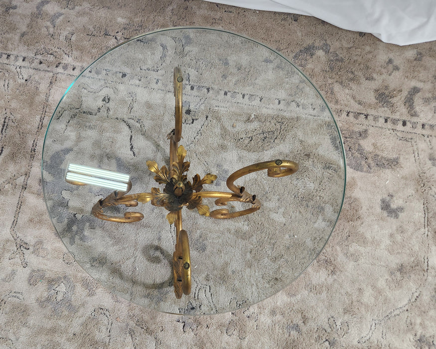 Hollywood Regency Glass and Brass Coffee and End Table Set GENTLY USED