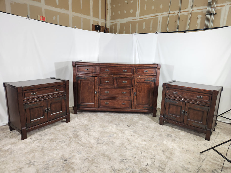 High end dresser/credenza and night stands/side tables set GENTLY USED