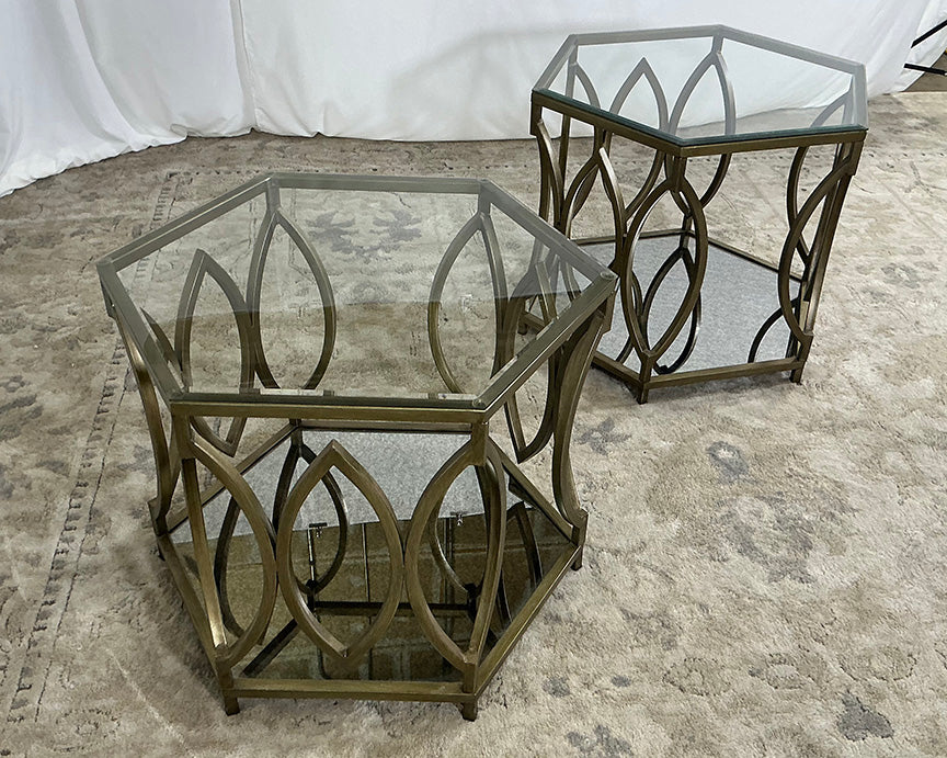 Bronze and Glass End Table Set