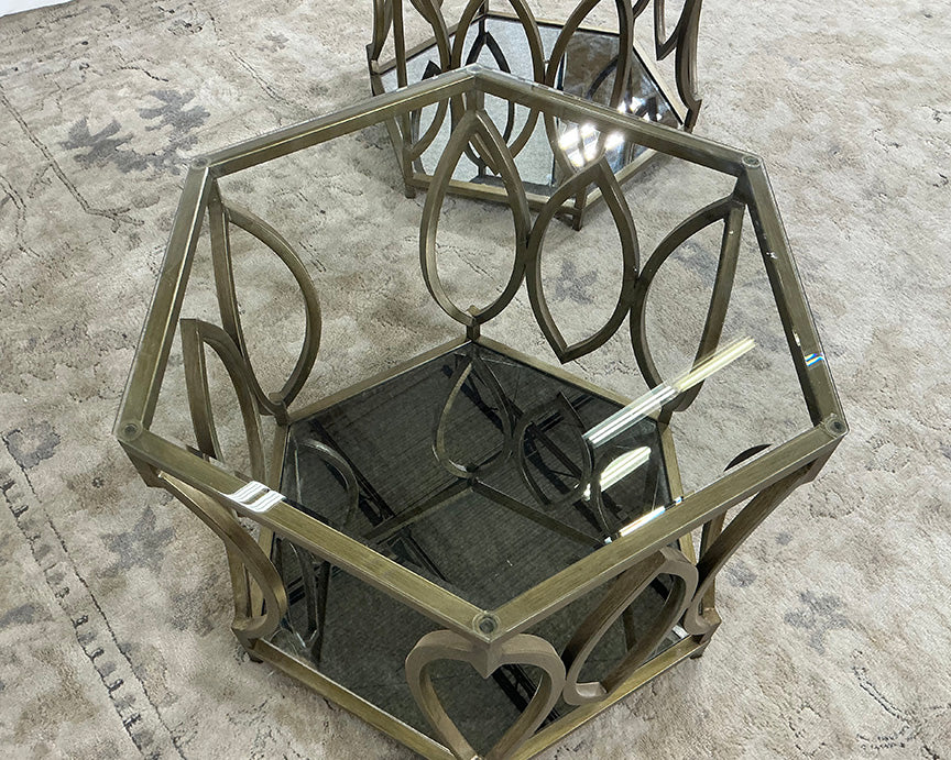 Bronze and Glass End Table Set