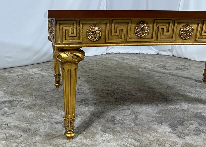 Greek Motif Gold and Wooden Coffee Table