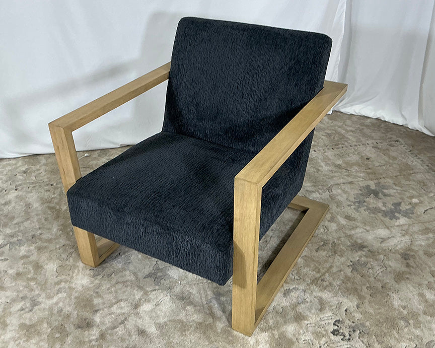 Gunmetal Blue and Natural Wood MCM Armchair
