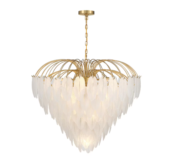 Breegan Jane by Savoy House Boa 15-Light Warm Brass Chandelier with Frosted Glass Feathers